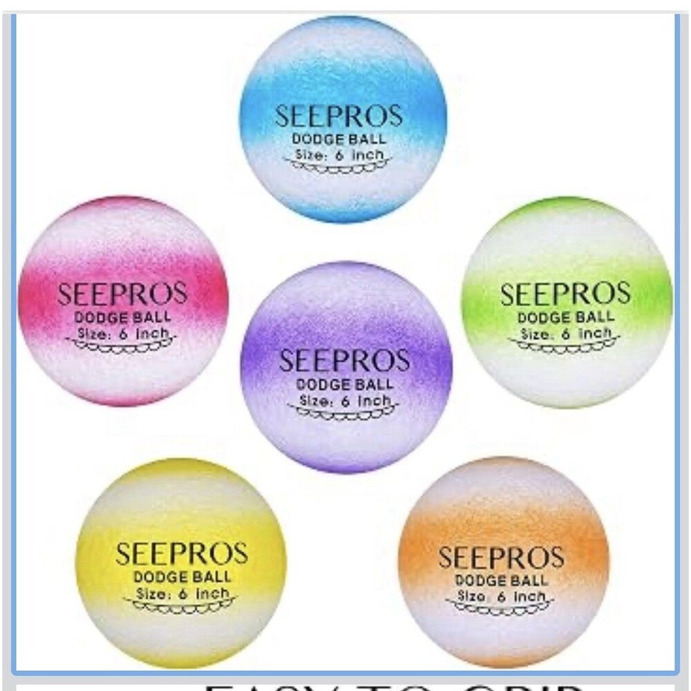 6" Foam Dodgeball Set Soft Skin Low Bounce Set of 6 w Mesh Storage Bag SeePros